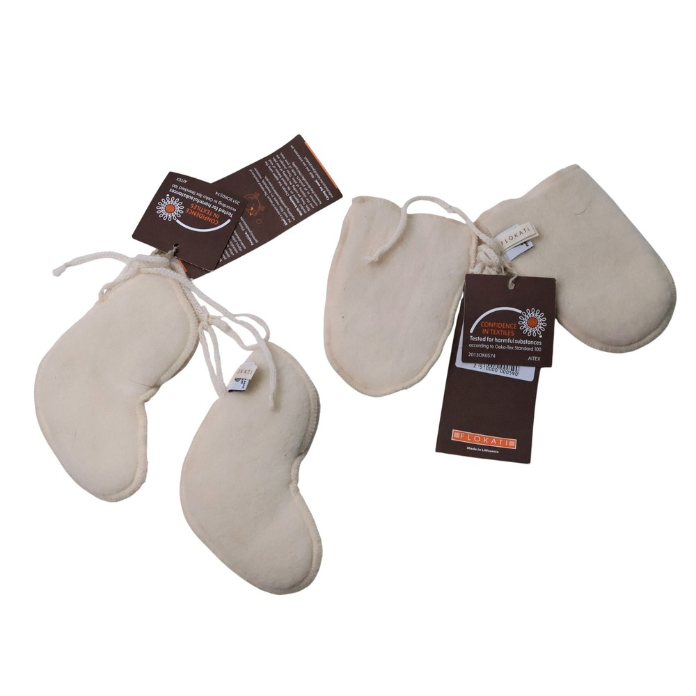 Flokati Baby Merino Wool Mittens & Booties Ecru‎ Cream Lithuania Oeko-Tex NWT